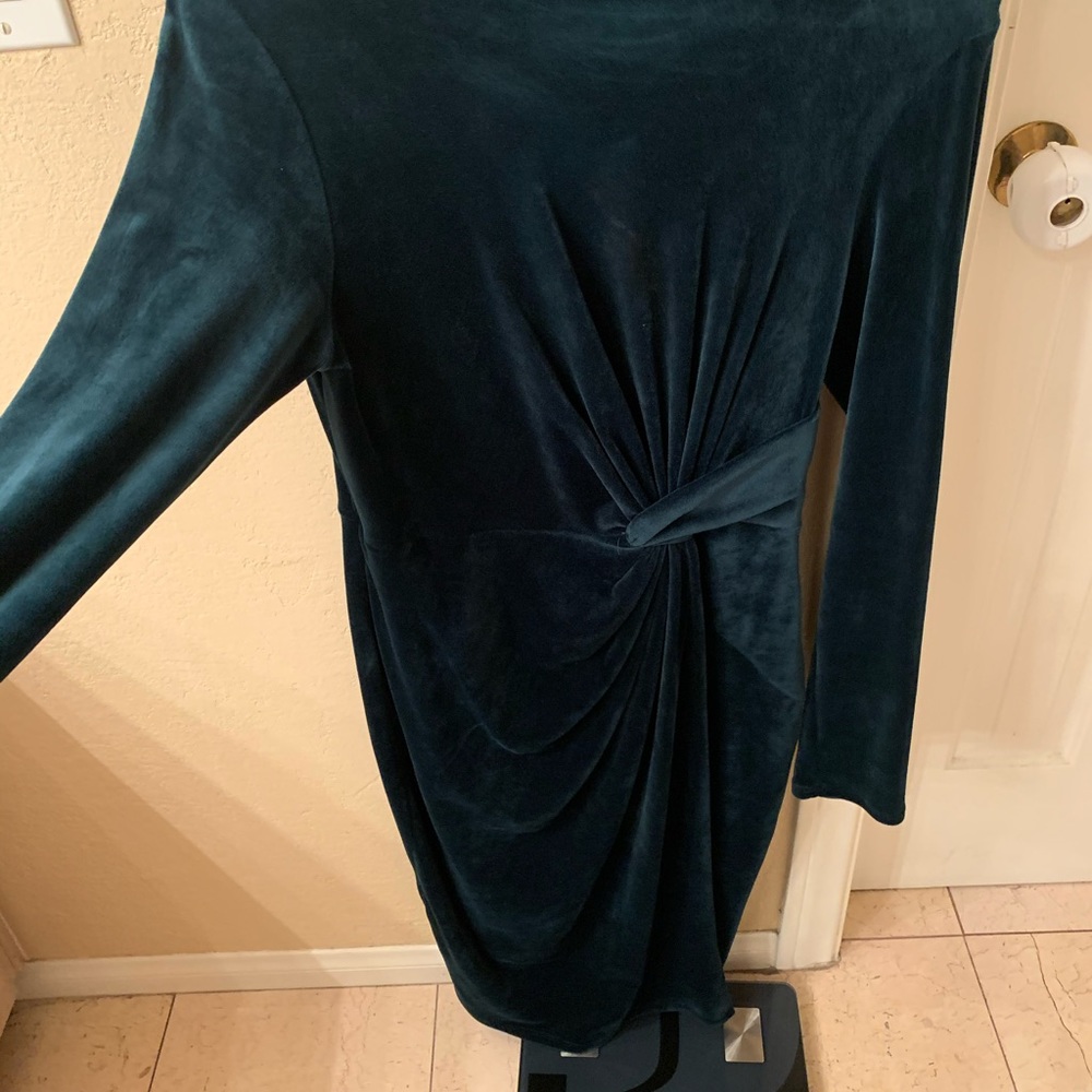 Long sleeve velvet green dress